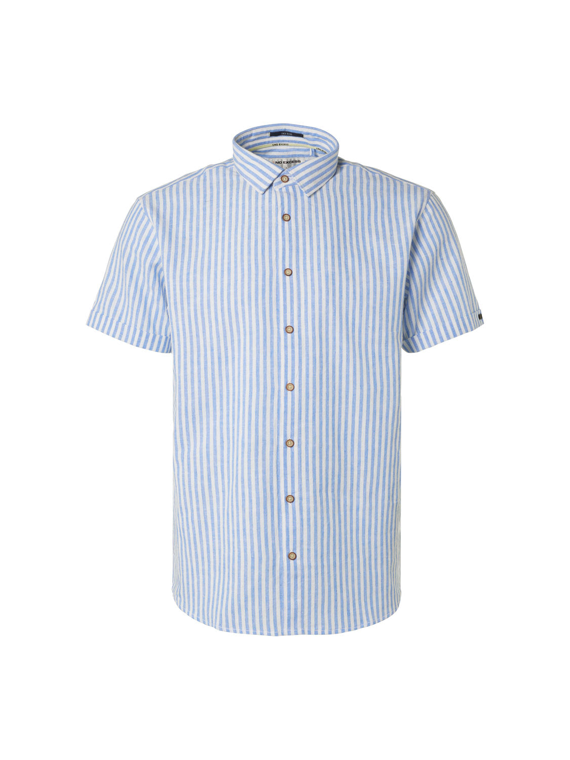 No Excess - Linen Striped Short Sleeved Shirt - Washed Blue