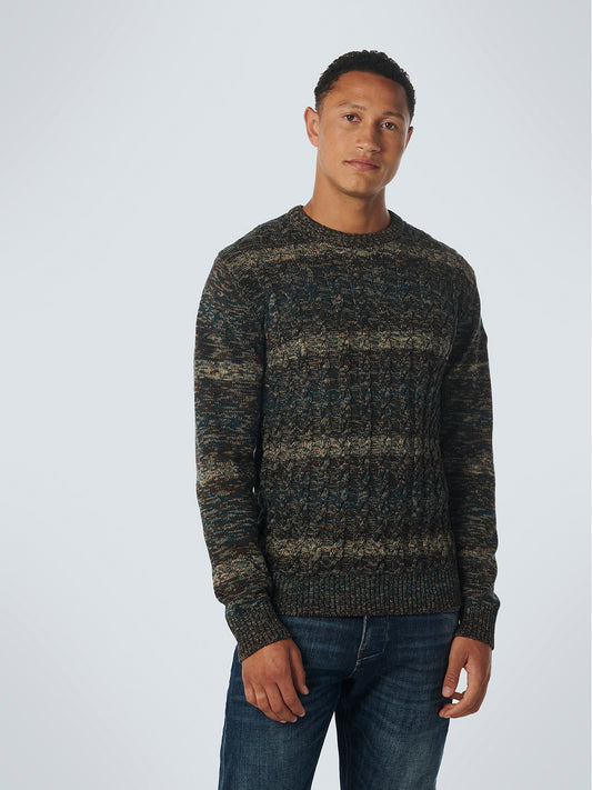 No Excess - Cable Jacquard Crew Pullover - Ocean