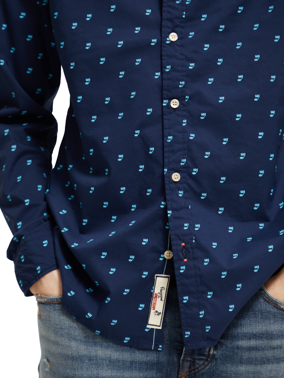 Scotch & Soda - Ditsy printed Poplin Shirt - Music Note Steel