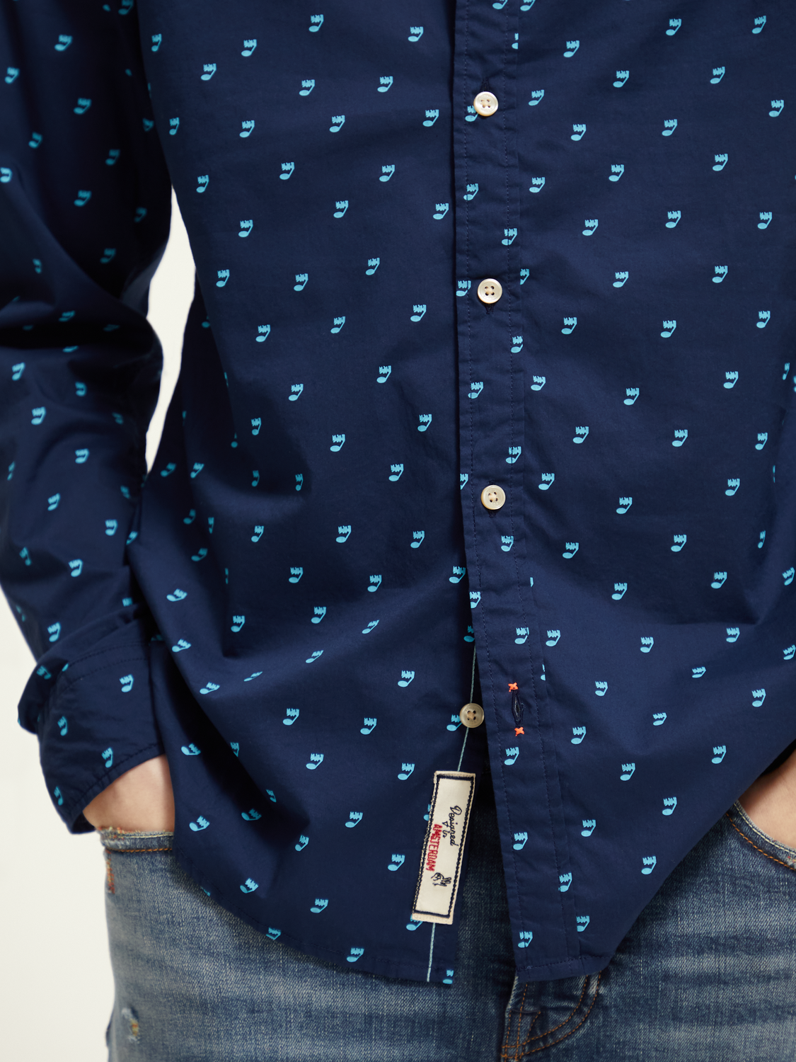 Scotch & Soda - Ditsy printed Poplin Shirt - Music Note Steel