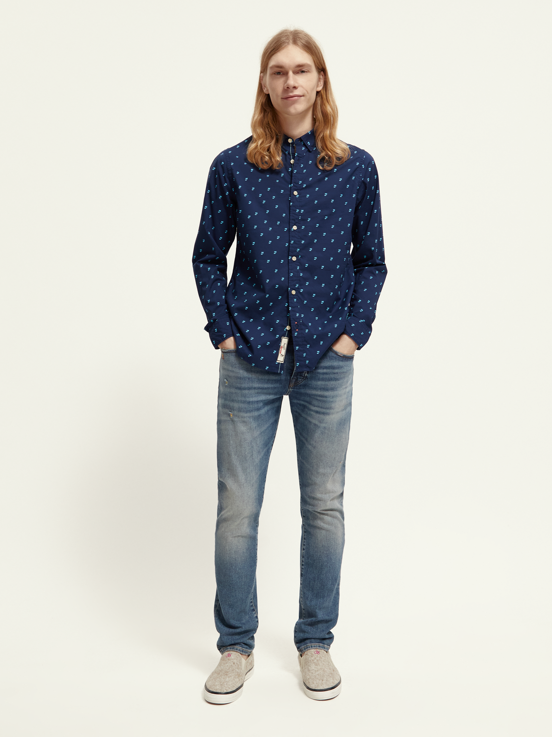 Scotch & Soda - Ditsy printed Poplin Shirt - Music Note Steel
