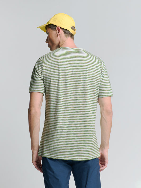 No Excess - Crewneck Striped Melange T-Shirt - Green