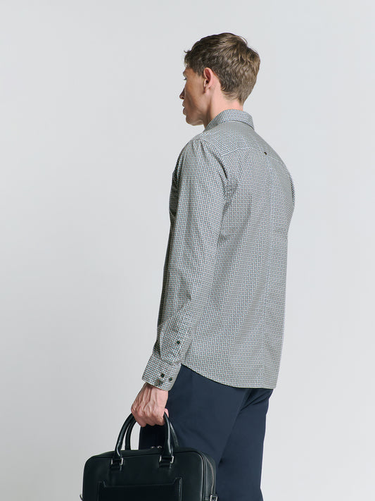 No Excess - Allover Print Stretch Shirt - Cloud