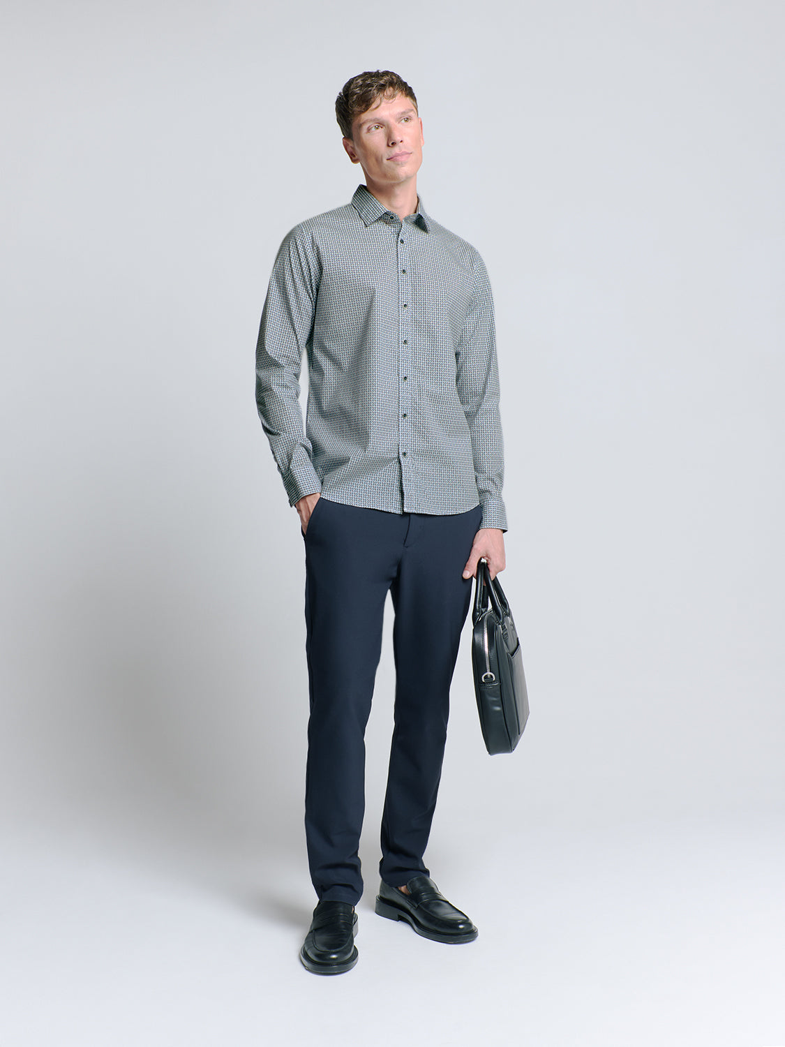 No Excess - Allover Print Stretch Shirt - Cloud