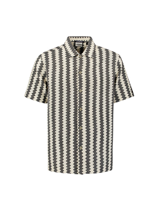No Excess - Knitted Jersey Short Sleeved Shirt - Off White Stripe