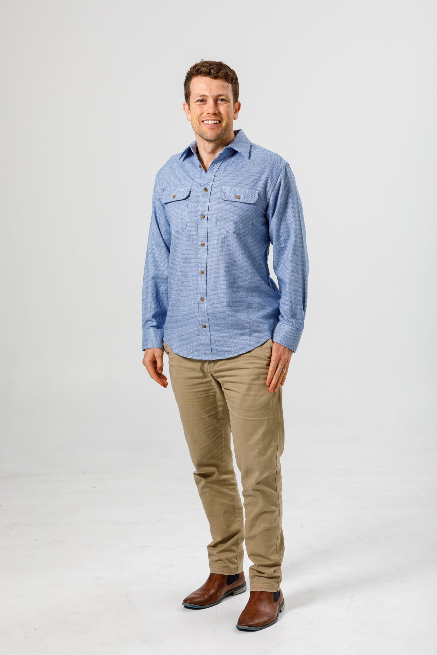 LICHFIELD - Vonnella Single Pocket Shirt - Blue Micro Check