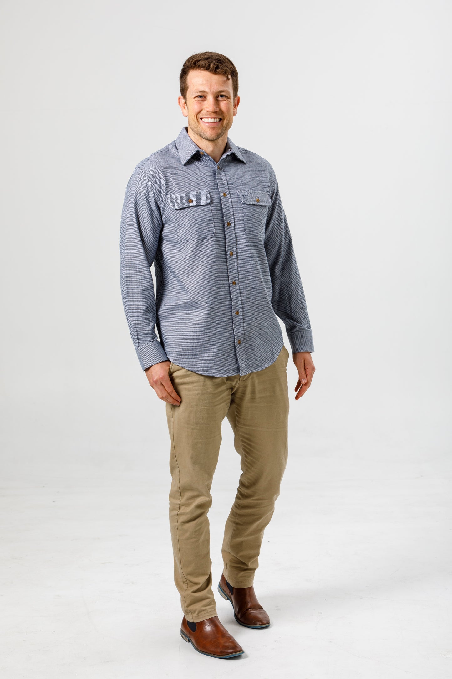 LICHFIELD - Vonnella Single Pocket Shirt - Light Grey / Blue Micro Check