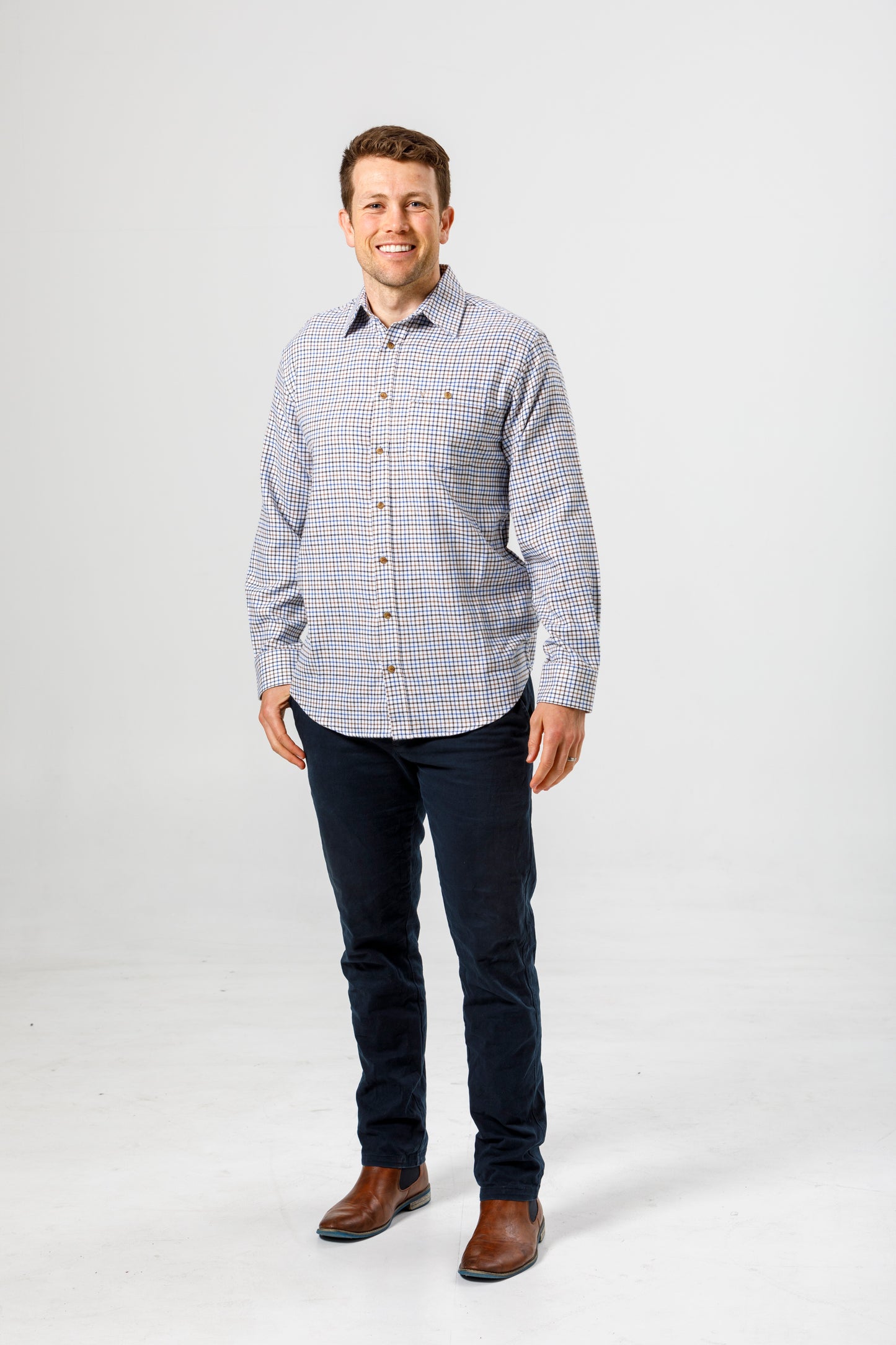 Lichfield - Vonella Check Shirt - White/Taupe/Blue