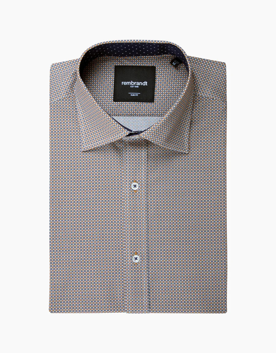 Rembrandt - Barbican Shirt - Gold/Navy Geo Print