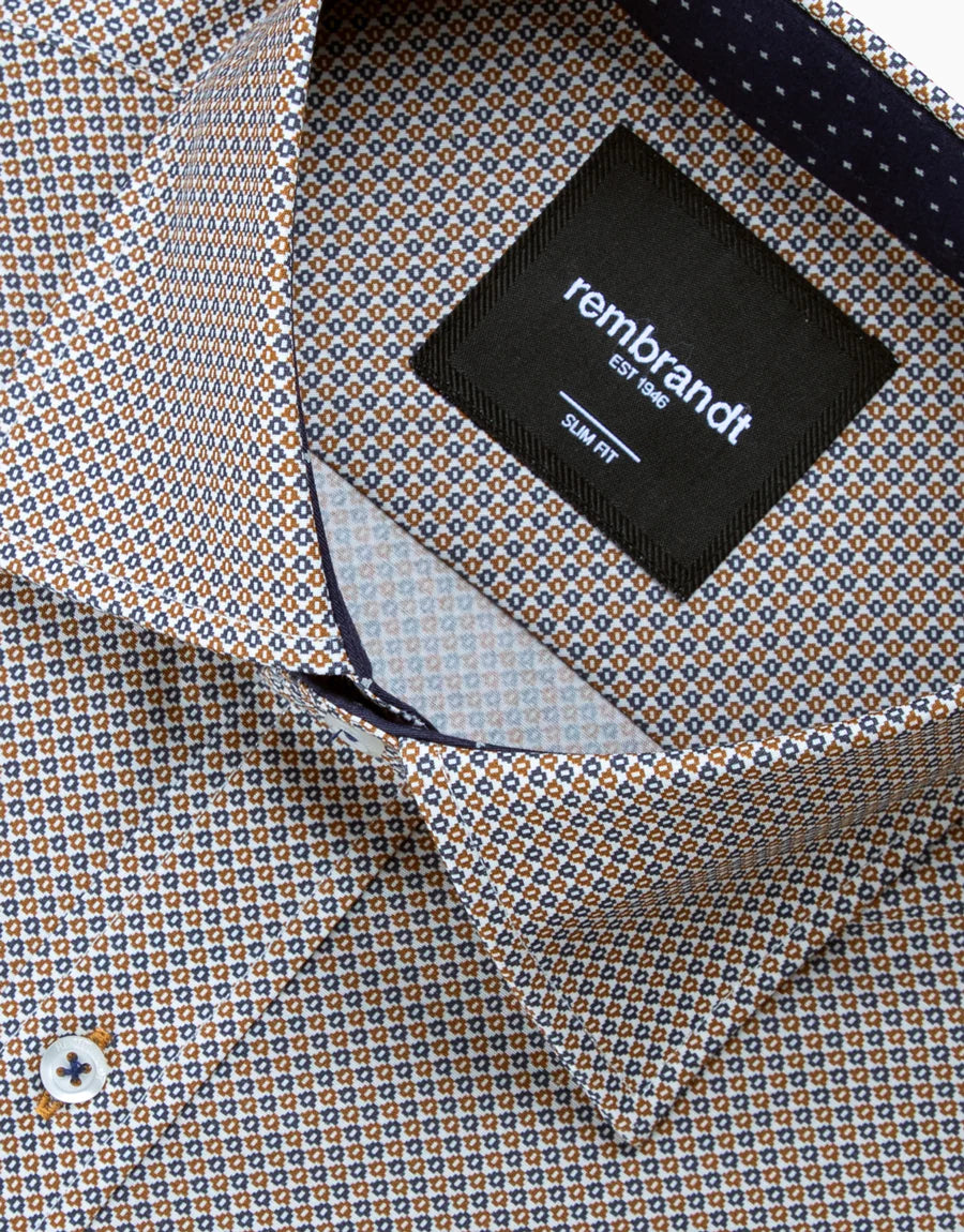 Rembrandt - Barbican Shirt - Gold/Navy Geo Print