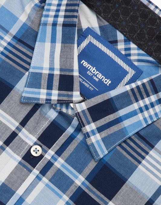 Rembrandt - Raglan Short Sleeved Shirt - Blue & Navy Check