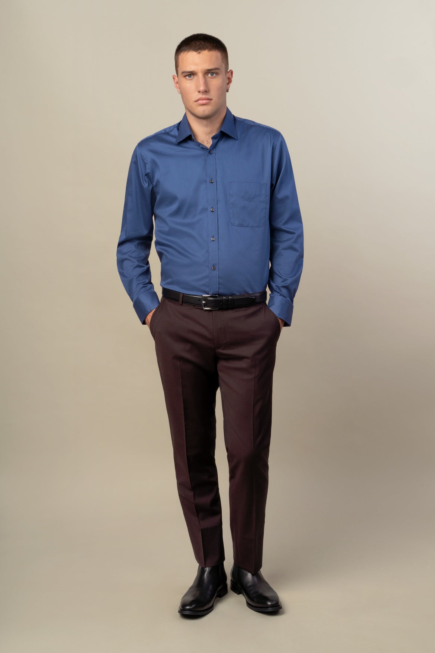 Rembrandt - Sinatra Shirt - Navy & Maroon Dot