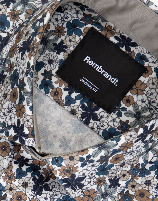 Rembrandt - Barbican Shirt - Teal Blue & Brown Floral