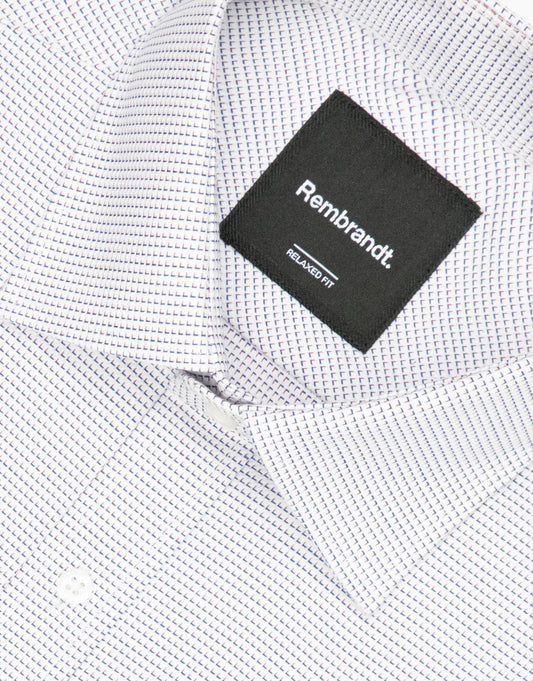 Rembrandt - Sinatra Shirt - White/Blue/Brown Microdesign