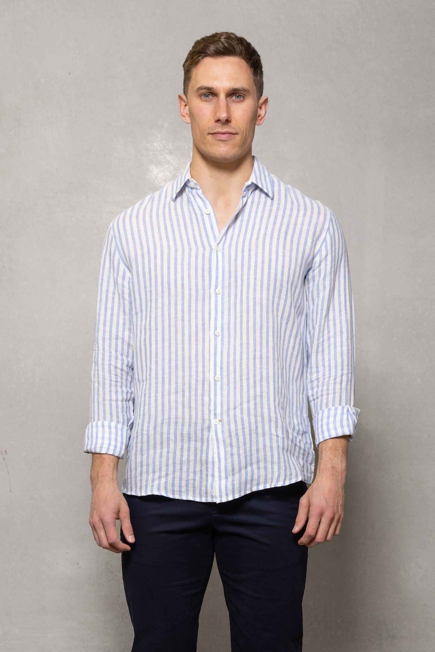 Cutler & Co - Blake Shirt - Striped Linens - Blue or Orange