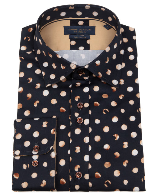 Guide London - Navy-Tan Dot Pattern Shirt