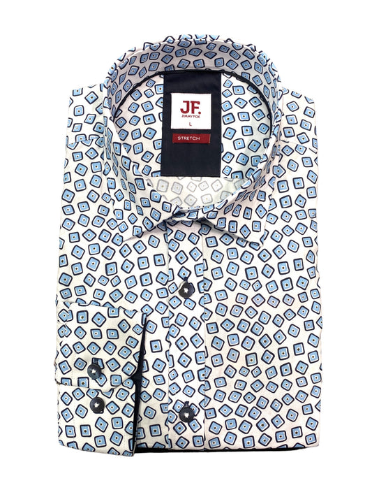 Jimmy Fox - Blue/Cream Geo Print Shirt