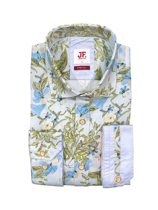 Jimmy Fox - Blue/Green Leafy Floral Print Shirt