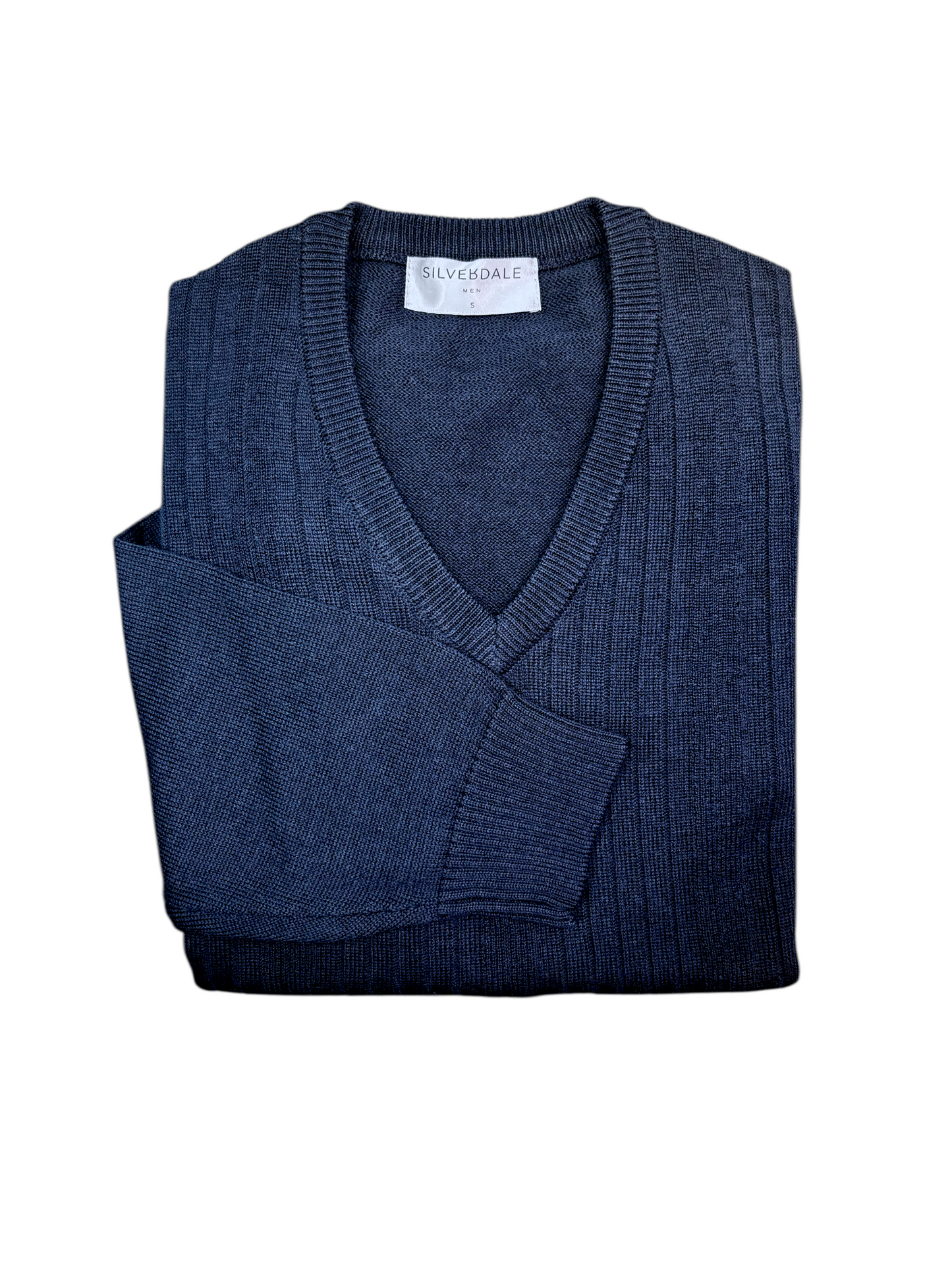 Silverdale - Mid-Weight Ribbed Vee Neck Jersey - Dark Navy or Charcoal