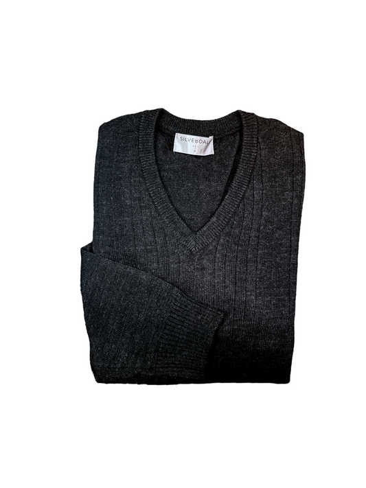 Silverdale - Mid-Weight Ribbed Vee Neck Jersey - Dark Navy or Charcoal