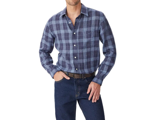 R. M. Williams - Robe Linen Check Shirt - Navy Blue