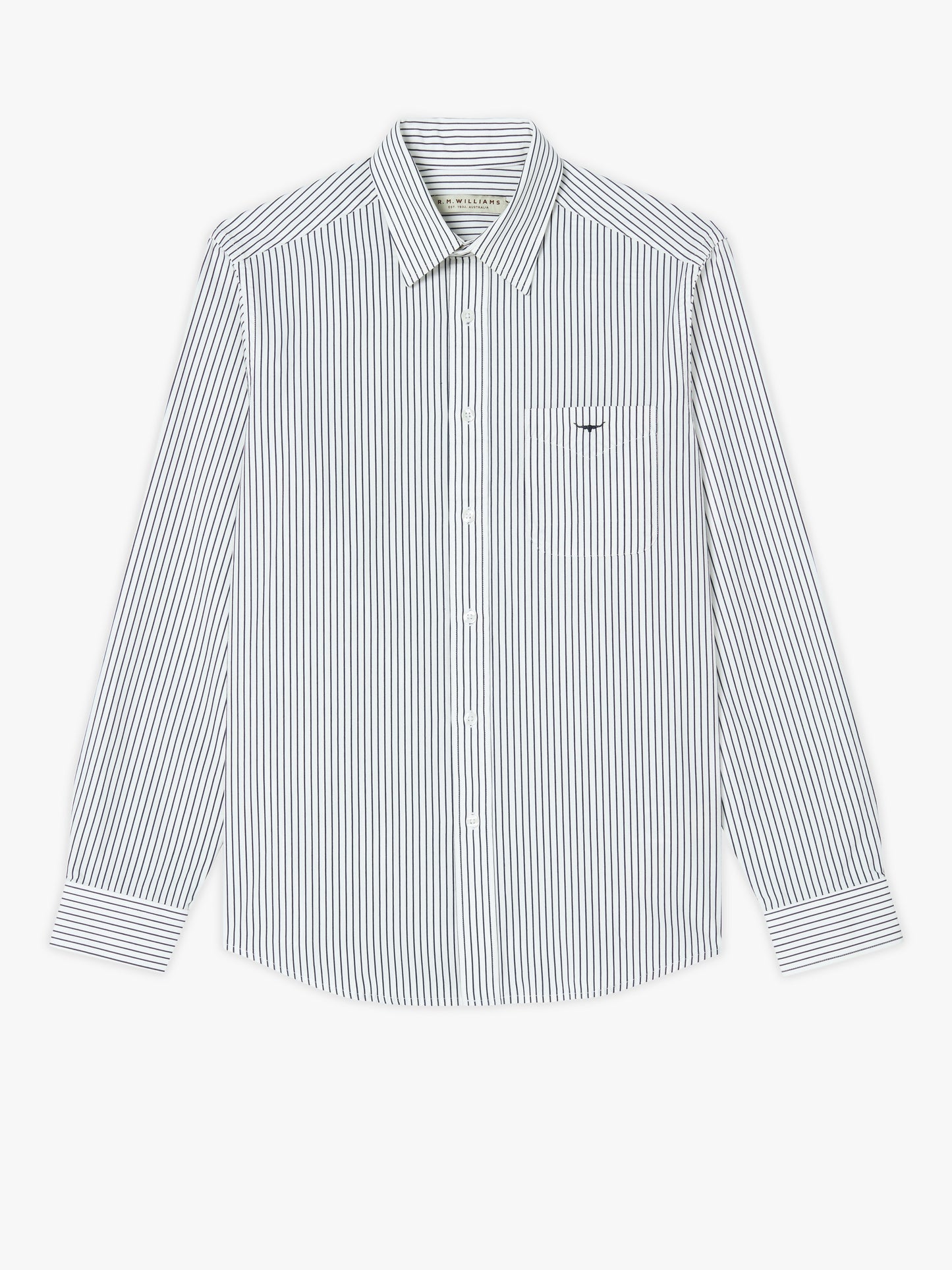 R. M. Williams Collins Shirt - White/Navy Stripe