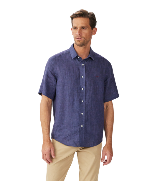 R. M. Williams Newman Linen Short Sleeved Shirt - Navy