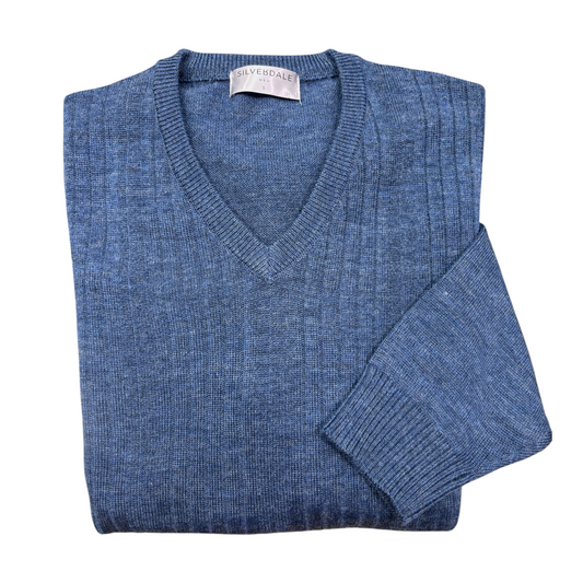 Silverdale - Mid-Weight Ribbed Vee Neck Jersey - Chestnut or Denim