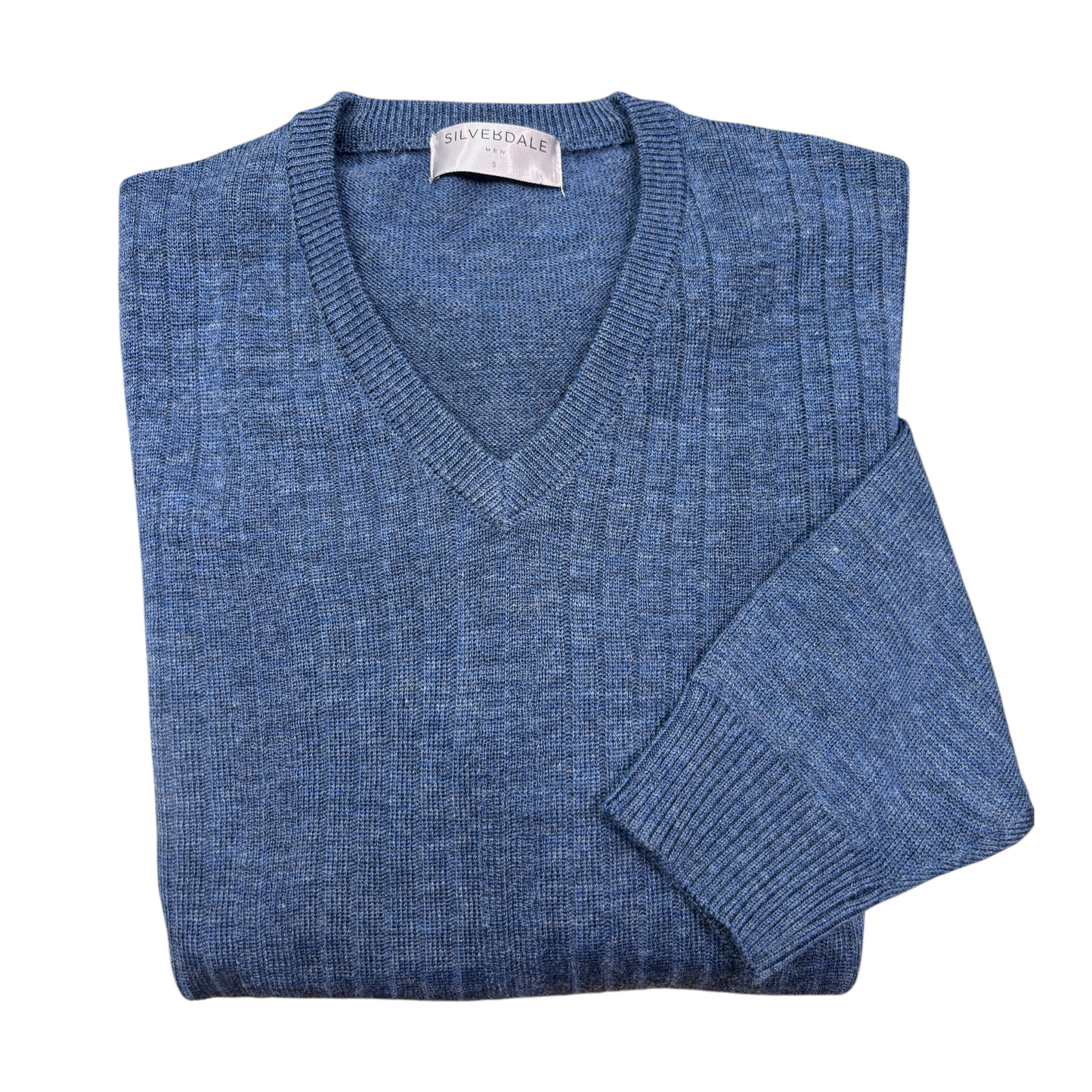 Silverdale - Mid-Weight Ribbed Vee Neck Jersey - Chestnut or Denim