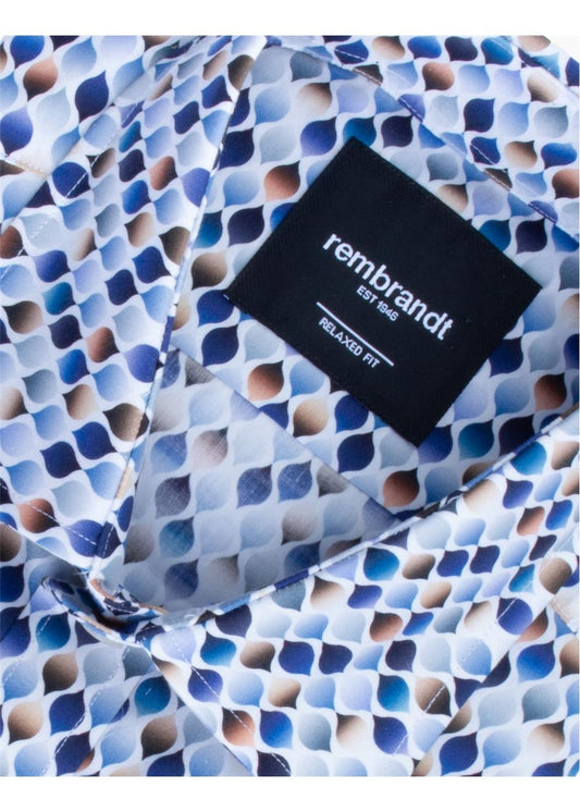 Rembrandt - Sinatra Shirt - White Blue & Beige Geo