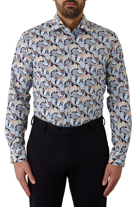 Cambridge - Chelsea Shirt- Navy/Tan/Blue Paisley