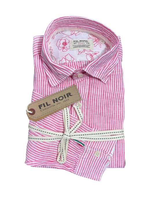 Fil Noir - Roma Linen Striped Shirt - Pink or Petrol