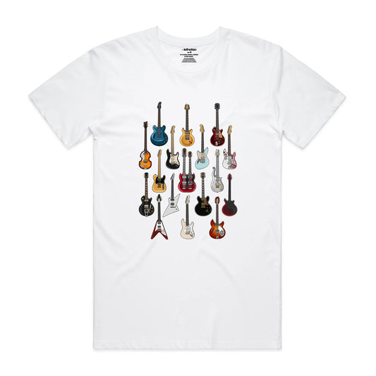 Isthatso Cotton Graphic T Shirt - Famous Guitars - White