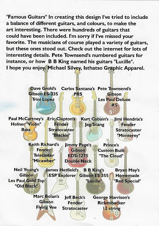 Isthatso Cotton Graphic T Shirt - Famous Guitars - Black