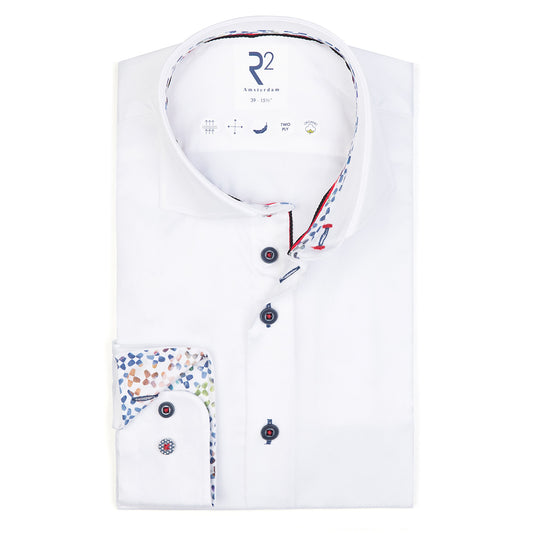 R2 Amsterdam Pattern Shirt - White / Contrast Cuff and Buttons