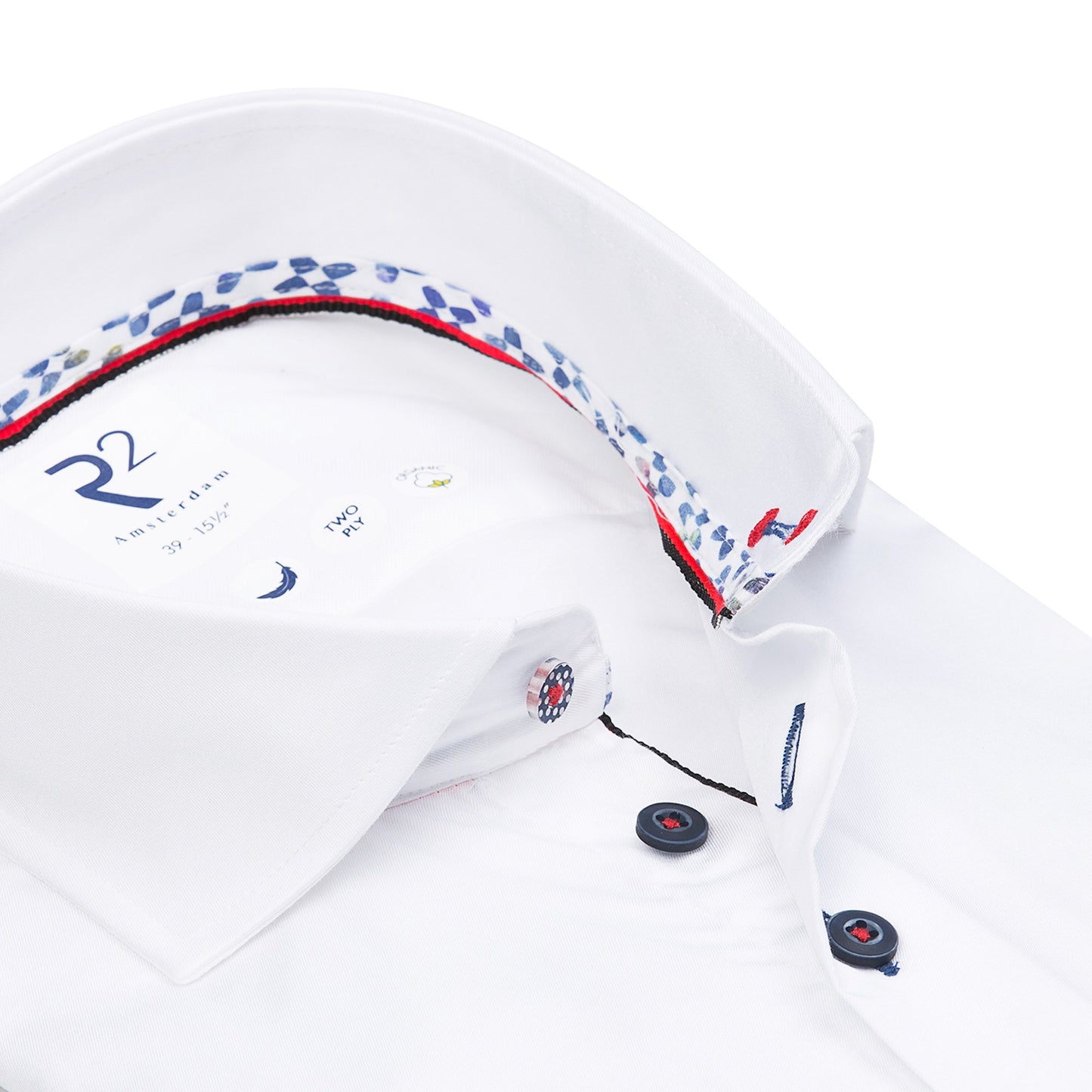 R2 Amsterdam Pattern Shirt - White / Contrast Cuff and Buttons