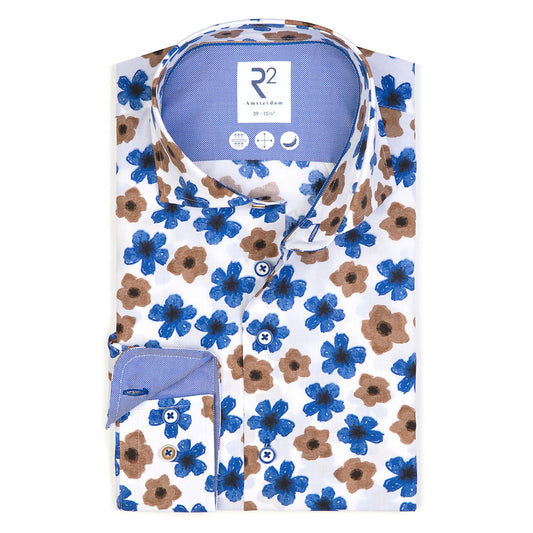 R2 Amsterdam Pattern Shirt - Cobalt / Tan Flowers