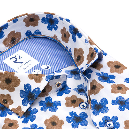 R2 Amsterdam Pattern Shirt - Cobalt / Tan Flowers