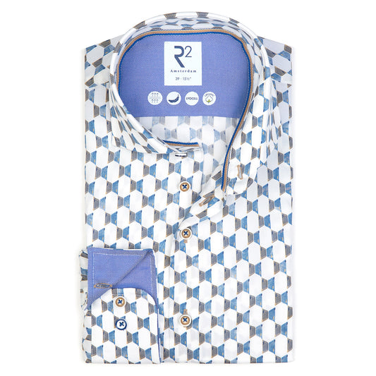 R2 Amsterdam Shirt - Blue/Tan Trapezoid Pattern