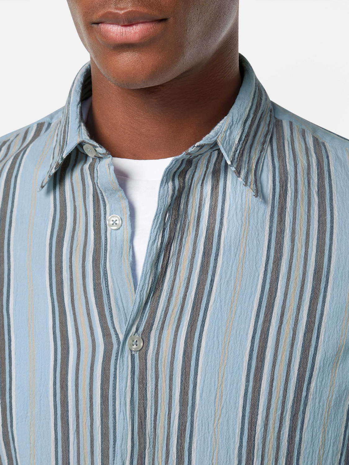 Scotch & Soda - Crinkle Stripe Shirt - Red/Pink or Camel/Blue