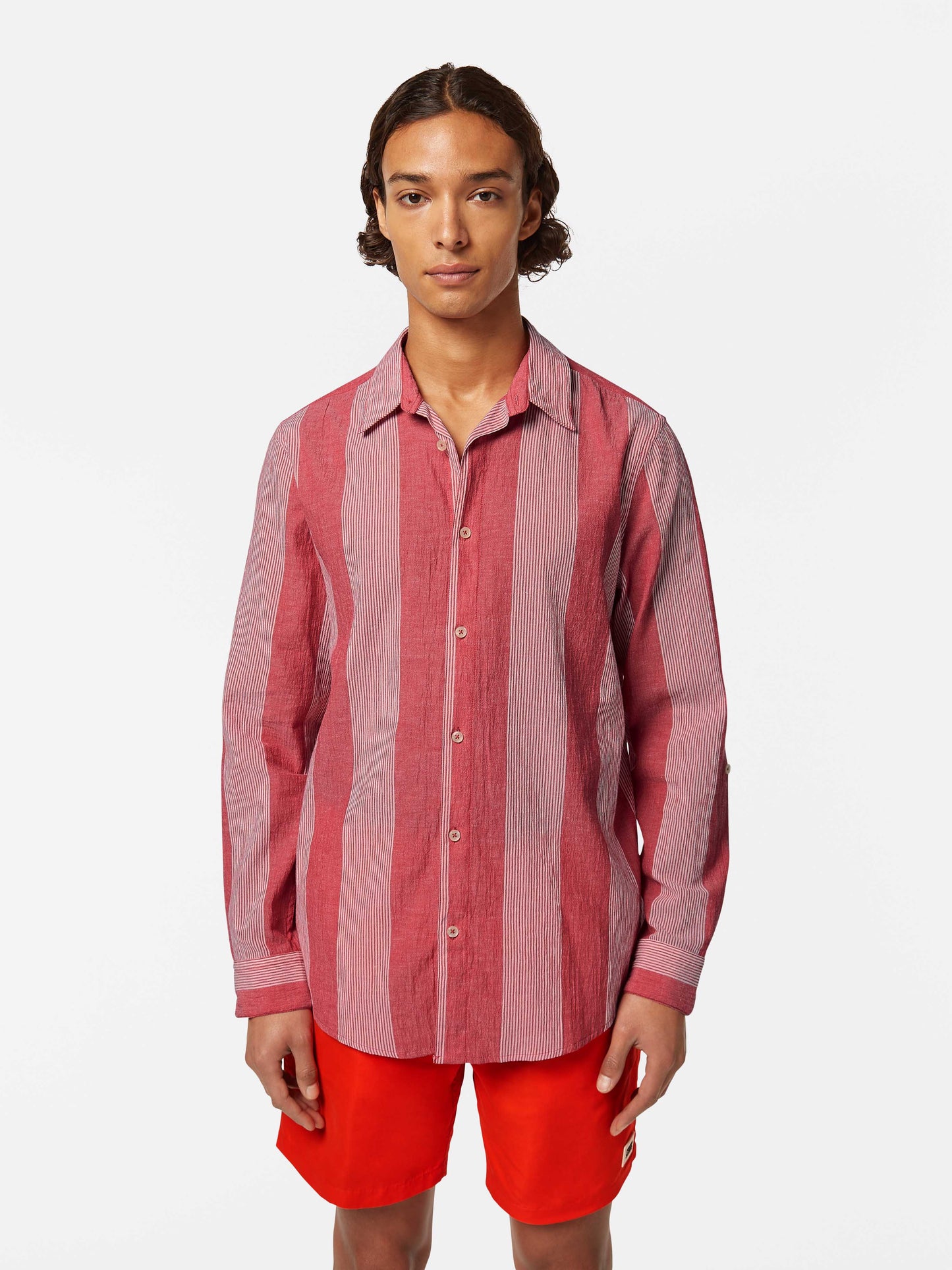 Scotch & Soda - Crinkle Stripe Shirt - Red/Pink or Camel/Blue