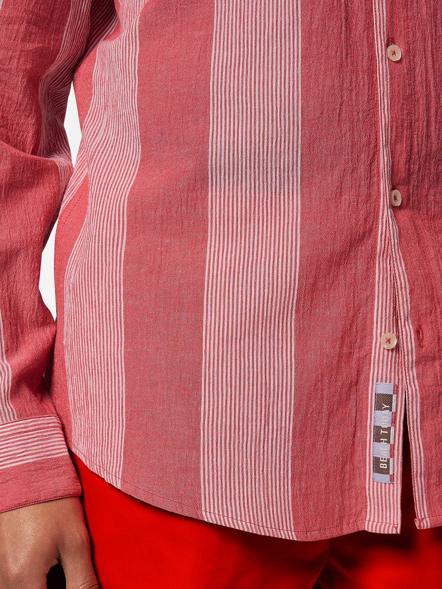 Scotch & Soda - Crinkle Stripe Shirt - Red/Pink or Camel/Blue