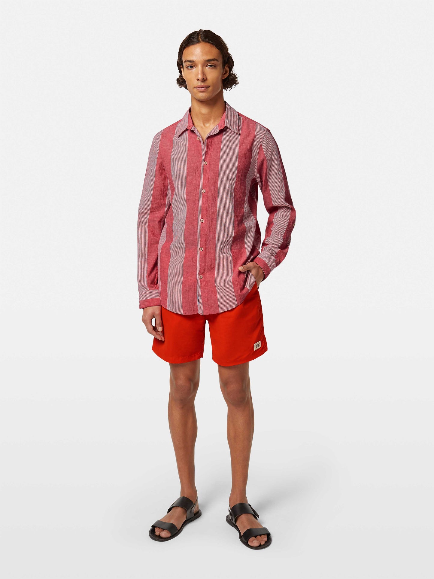 Scotch & Soda - Crinkle Stripe Shirt - Red/Pink or Camel/Blue
