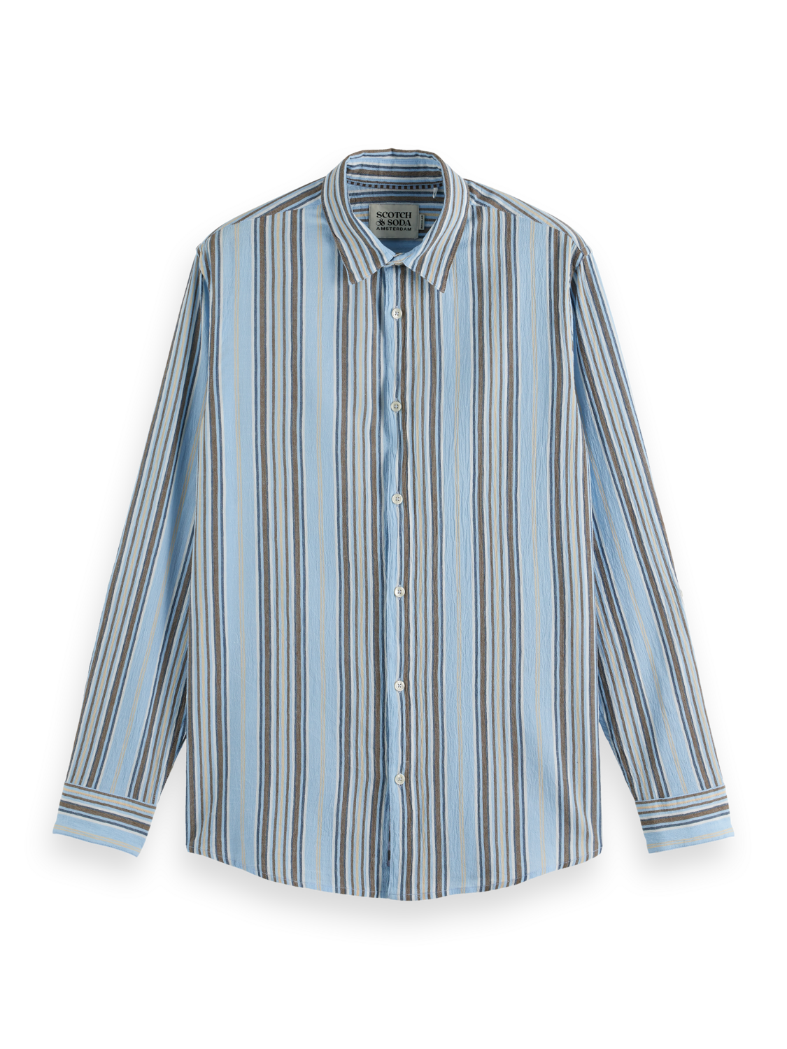 Scotch & Soda - Crinkle Stripe Shirt - Red/Pink or Camel/Blue