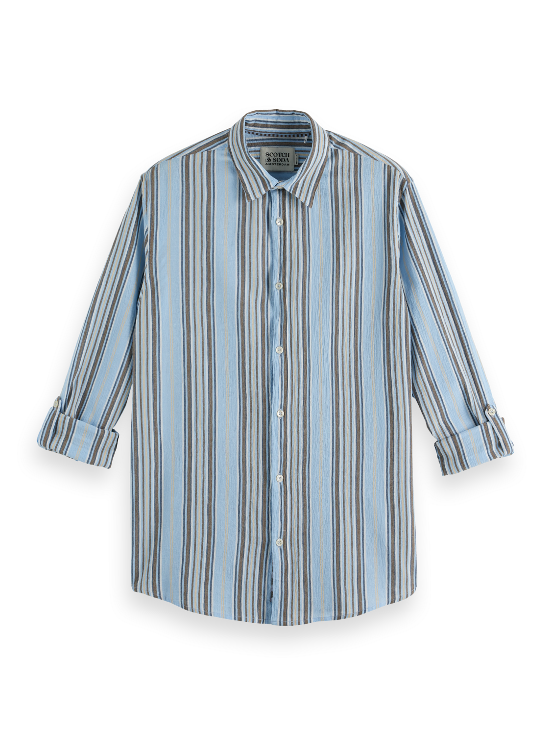 Scotch & Soda - Crinkle Stripe Shirt - Red/Pink or Camel/Blue
