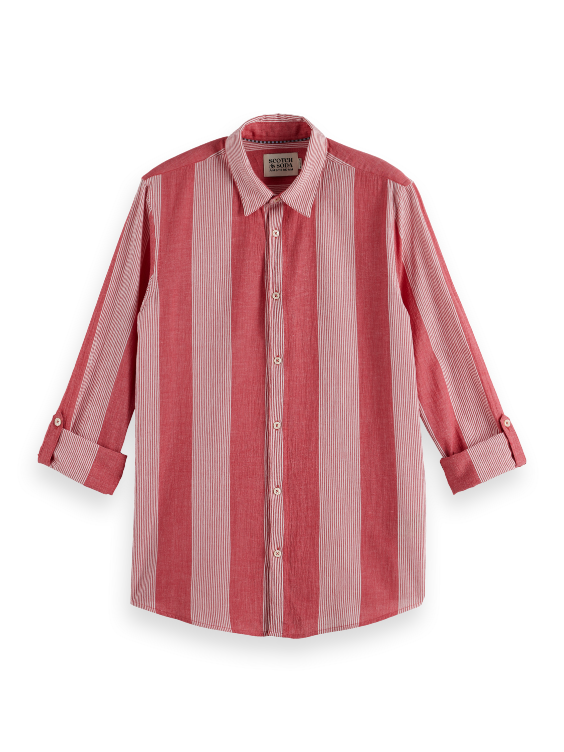 Scotch & Soda - Crinkle Stripe Shirt - Red/Pink or Camel/Blue