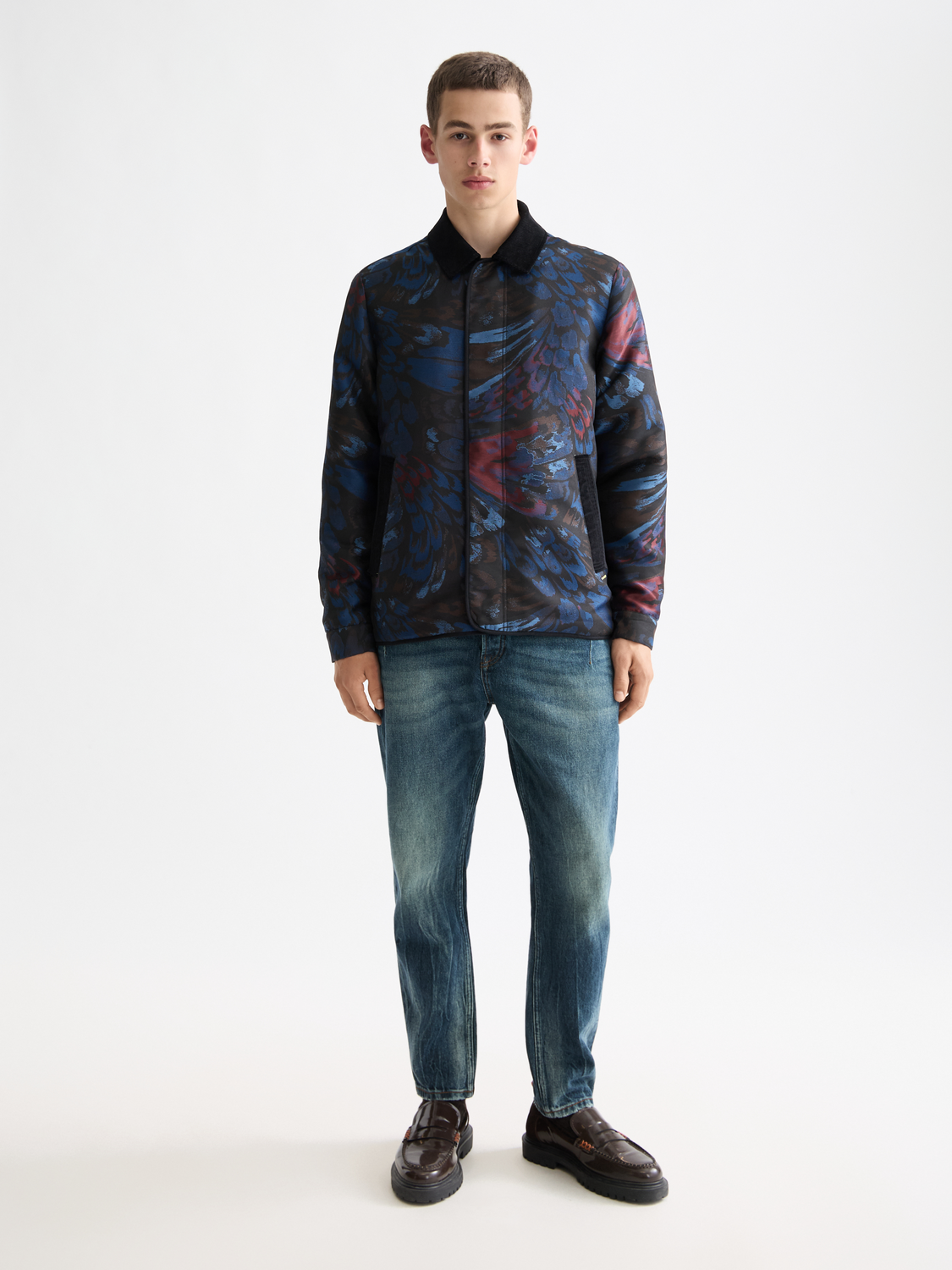 Scotch & Soda - Jacquard Feather Print Domed Jacket - Ink Blue