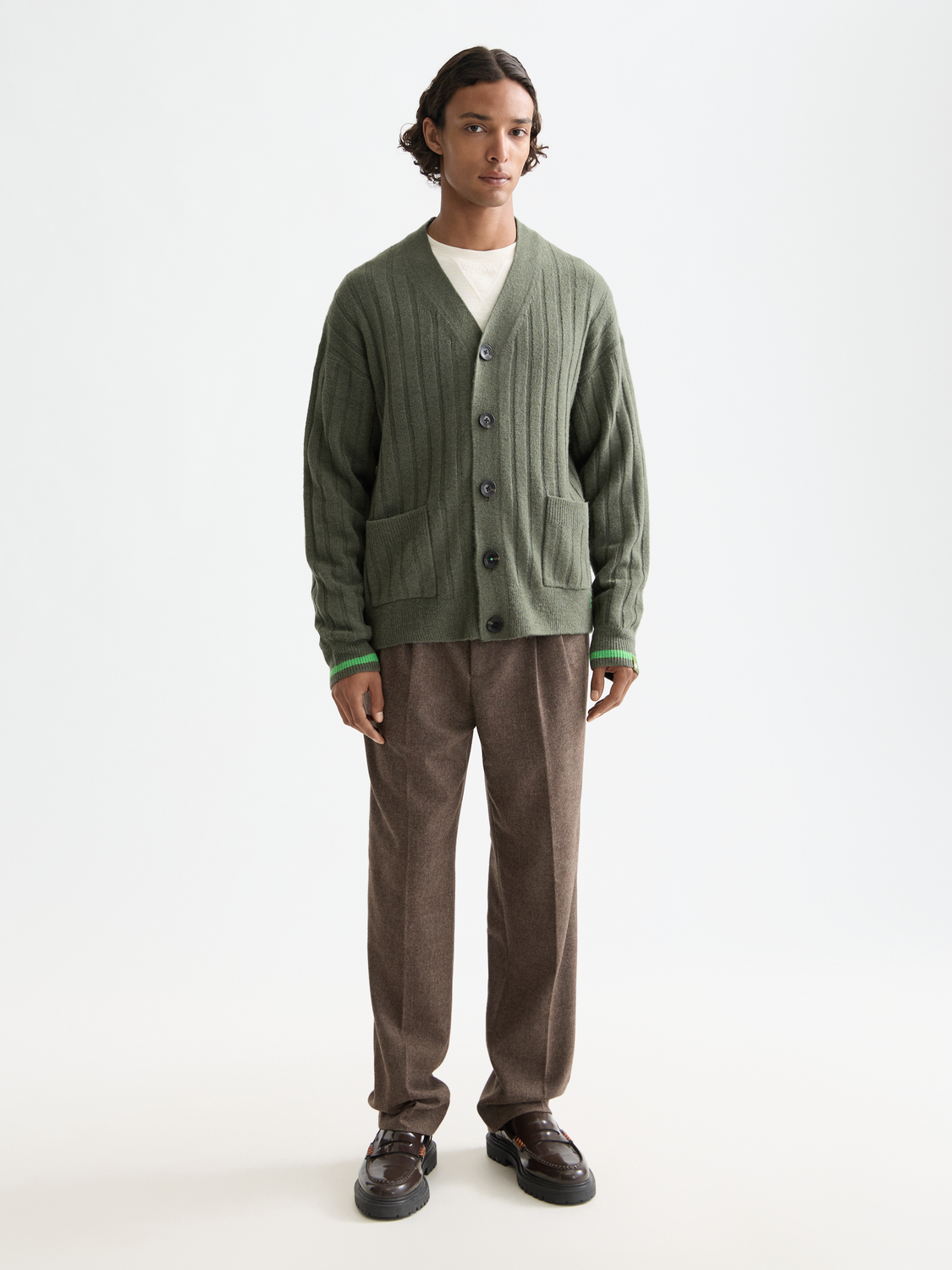 Scotch & Soda - Dropped Shoulder Button Cardigan  - Thyme