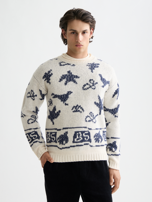 Scotch & Soda - Jacquard Drop Shoulder Pullover - Eggnog