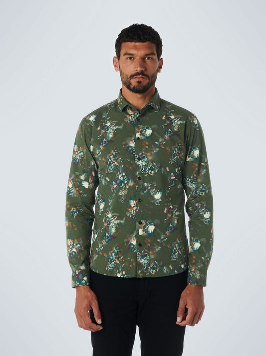 No Excess - Allover Print Shirt - Dark Green Floral